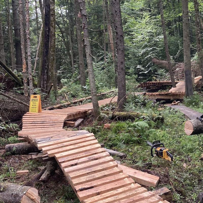 Wooden MTB bridge in the woods